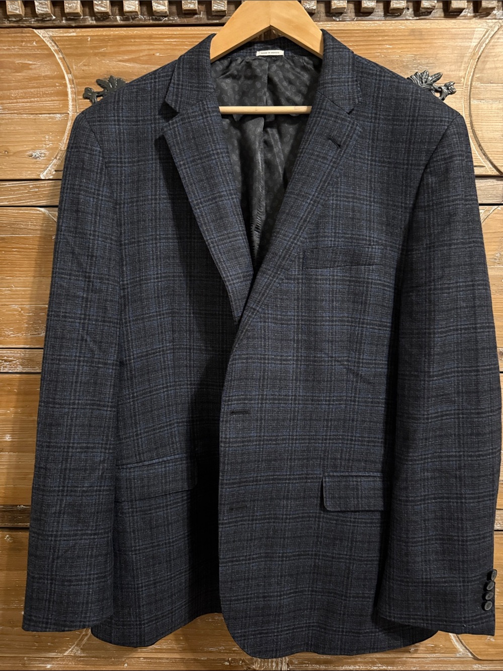 Joseph Abboud Dark Charcoal Plaid Blazer with Subtle Blue Windowpane